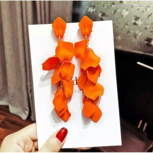 Orange flower earrings orange petal earrings orange acrylic rose petal earrings